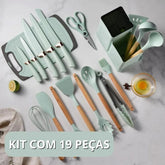 Kit de Cozinha 19 Utensílios em Silicone Premium - NÃO MANCHA E NÃO PEGA MOFO